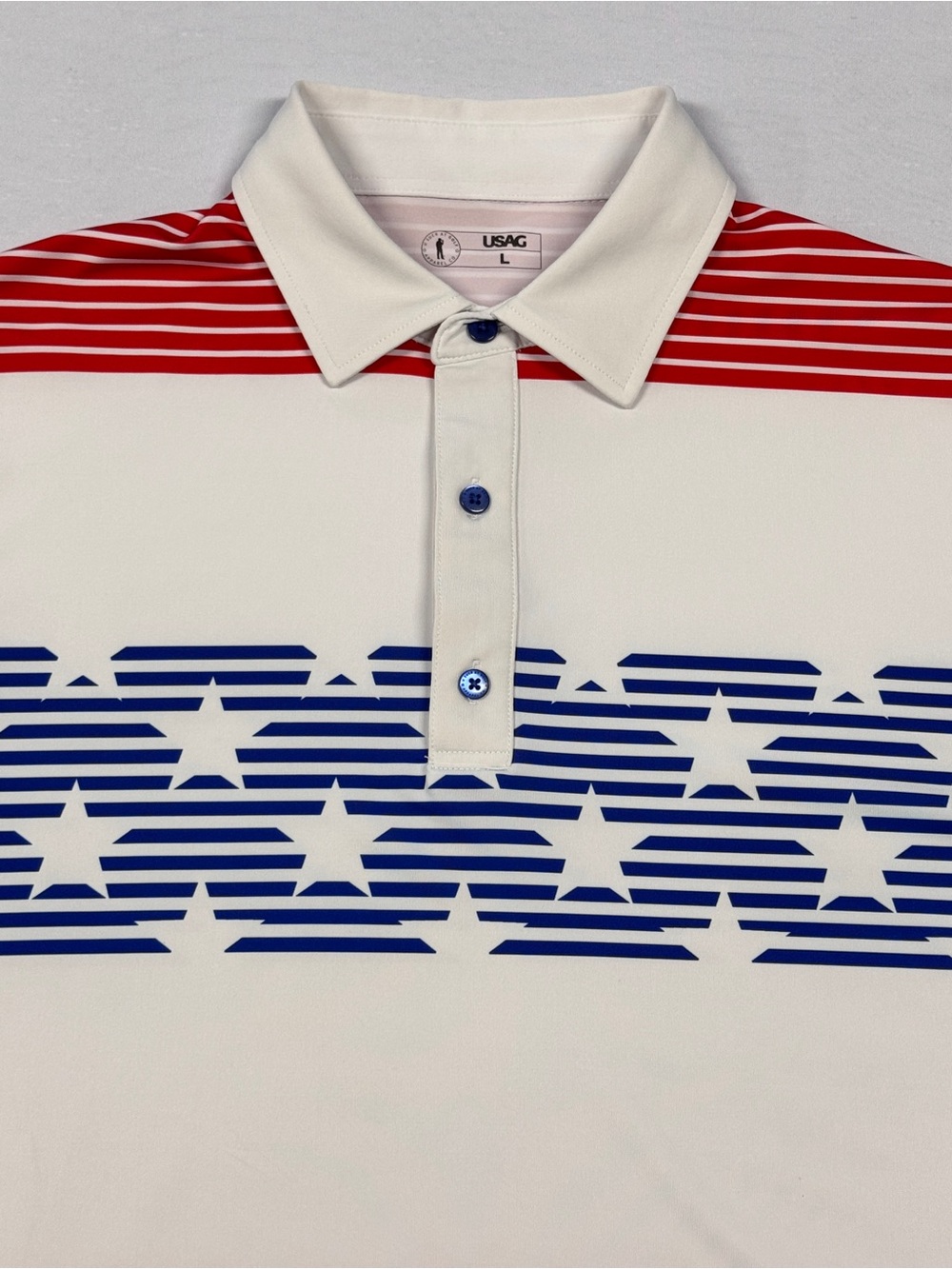 Men’s U Suck At Golf Large USA Stars And Stripes Performance Polo Short Sleeve - Picture 2 of 7